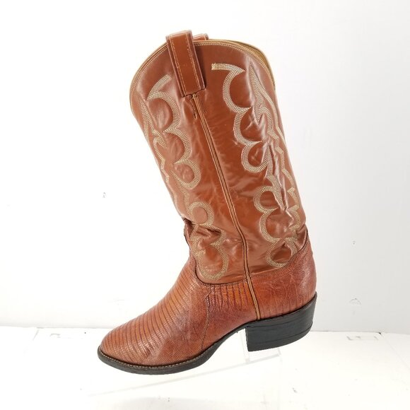 Tony Lama Teju LizardBoots Mens Vintage Cowboy Western Pull on Brown 8025 8.5 - Picture 1 of 10